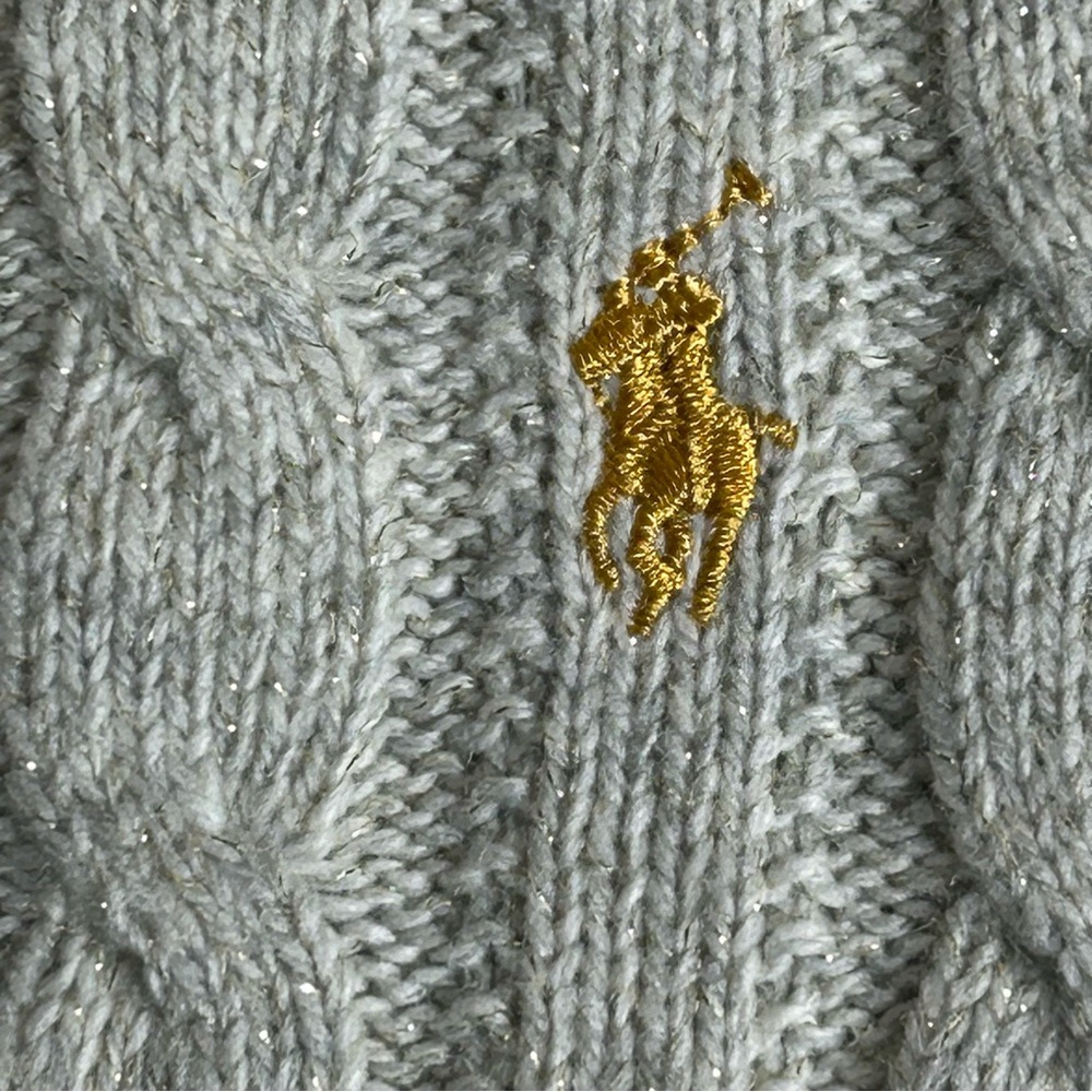 Polo by Ralph Lauren Gray Cable Knit Sweater with Gold Shimmer Girls Size 3 - Picture 5 of 7